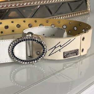 Y2K GF Ferre White and Crème Women's Belt with Crystal Buckle